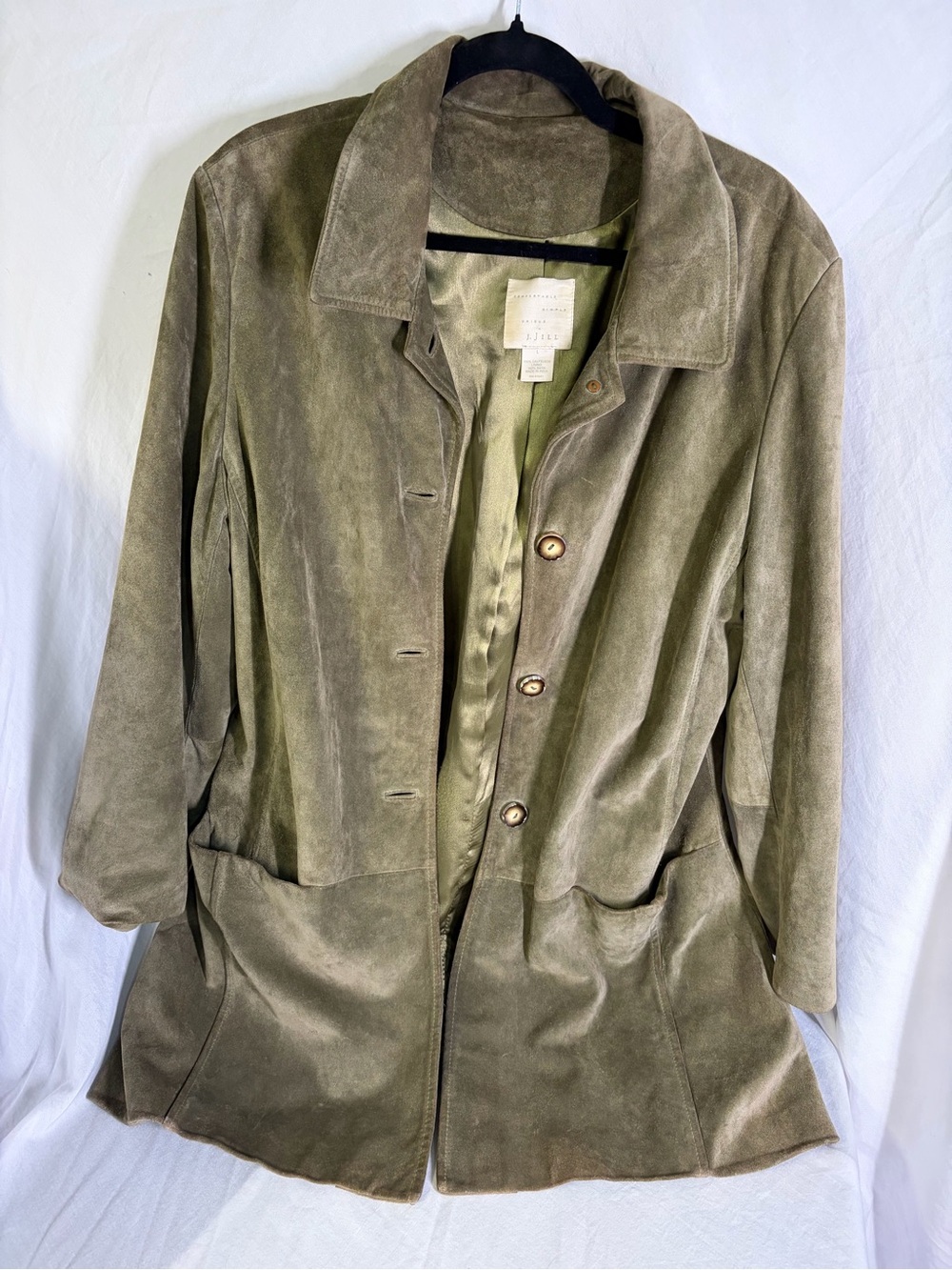 J. Jill Olive Suede Button-Front Jacket